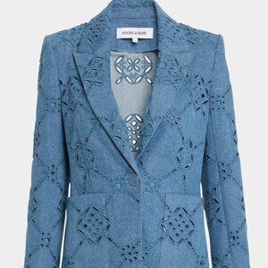 Veronica Beard Naira Denim Jacket Blue Eyelet Embroidery Cotton Size 2